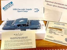 1958 Chevrolet IMPALA Sport Coupe NEW in BOX w/Paperwork by Danbury Mint