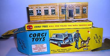 Corgi 448 1960\'s Police Mini Van with Handler and GSD. Mint in Mint Original Box