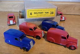 Dinky Toys Set 28 Delivery Van; rare original boxed collection of 6 trade vans