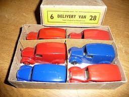 Dinky Toys Set 28 Delivery Van; rare original boxed collection of 6 trade vans