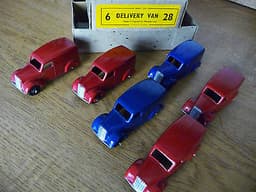 Dinky Toys Set 28 Delivery Van; rare original boxed collection of 6 trade vans