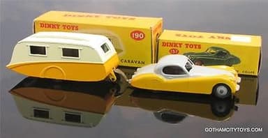 1954~ DINKY/MECCANO~JAGUAR #157 X120 COUPE & CARAVAN TRAILER #190~NMIB\'s