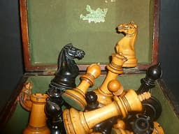 ANTIQUE CHESS SET JAQUES 4 1/2 INCH KINGS ANDERSSEN KNIGHTS C 1860 ORIGINAL BOX
