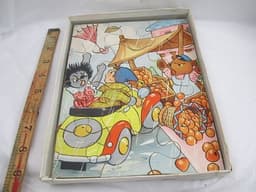 Enid Blyton Golly & Noddy Car Escapade Wooden Jigsaw Puzzle Toy c1960