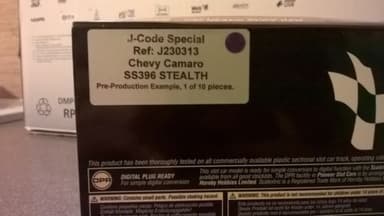 PIONEER J-CODE SPECIAL CHEVY CAMARO SS396 STEALTH SLOT CAR 1 OF 10 BRAND NEW.