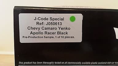 PIONEER SLOT CAR J-CODE SPECIAL CHEVY CAMARO YENKO APOLLO RACER PRE-PROD 1-18