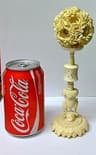 STUNNING LARGE ANTIQUE CHINESE CARVED COW BONE PUZZLE BALL WITH STUNNING STAND