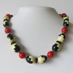 Vtg Art Deco Rousselet Puzzle Galalith Glass Bead French Modernist Necklace