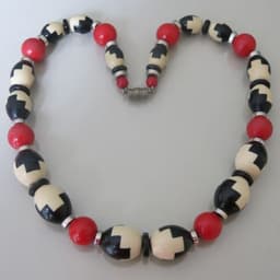 Vtg Art Deco Rousselet Puzzle Galalith Glass Bead French Modernist Necklace
