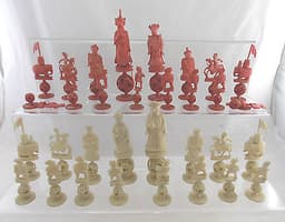 Antique 1800\'s CANTONESE Puzzle Ball Hand-Carved BONE Chess Set Pieces - QG S36