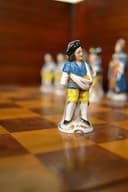 ANTIQUE HAND-PAINTED PORCELAIN CHESS SET, DRESDEN / GERMAN, WITH BOARD, SIGNED