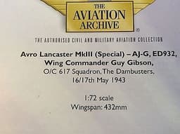 Corgi 32608 Avro Lancaster MkIII Wing Comd Guy Gibson VC Dambuster Model