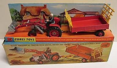 Corgi Toys, Gift Set 9 Massey Ferguson Tractor Trailer & Shovel Set