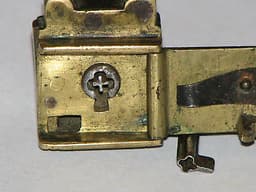 RARE ANTIQUE 1800\'s BRASS TRICK PUZZLE PADLOCK & KEY with DOOR COVERED KEYHOLE