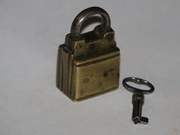 RARE ANTIQUE 1800\'s BRASS TRICK PUZZLE PADLOCK & KEY with DOOR COVERED KEYHOLE