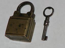 RARE ANTIQUE 1800\'s BRASS TRICK PUZZLE PADLOCK & KEY with DOOR COVERED KEYHOLE
