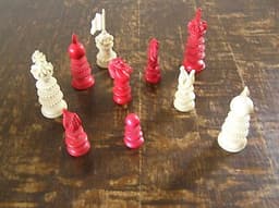 Vintage chess men, wooden box, collectable, traditional game