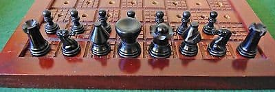 Antique Blind persons Wooden Chess Set + Board + Matching box BCC ? see photos