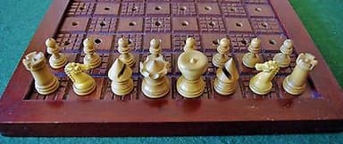 Antique Blind persons Wooden Chess Set + Board + Matching box BCC ? see photos