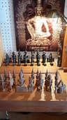 ANTIQUE BUDDHA CHESS SET, STAMPED SOLID TEAK, 6" KING, BALI, MOVING PARTS, RARE!