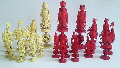 ANTIQUE c1890 HAND CARVED CHINESE CANTONESE PUZZLE BALL CHESS SET 6inch KING