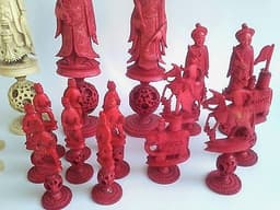 ANTIQUE c1890 HAND CARVED CHINESE CANTONESE PUZZLE BALL CHESS SET 6inch KING