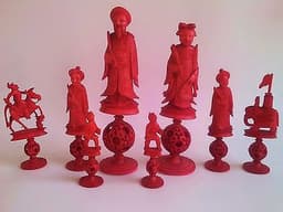 ANTIQUE c1890 HAND CARVED CHINESE CANTONESE PUZZLE BALL CHESS SET 6inch KING