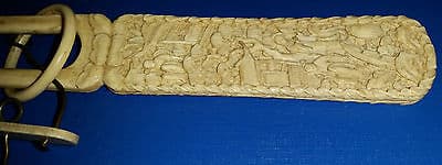 Antique Chinese 19thC Cantonese Carved cow Bone Ring of Rings Puzzle