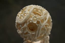 ANTIQUE CHINESE HAND CARVED CANTON COW BONE PUZZLE BALL