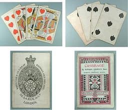 Antique Tunbridge Ware Folding Cribbage Board/Box w/ De La Rue & Co Cards* C1880