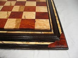 Handmade Chess Board: 2 1/2" Amboyna Burl, High Figure Birdseye Maple, Wenge 2.5