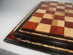 Handmade Chess Board: 2 1/2" Amboyna Burl, High Figure Birdseye Maple, Wenge 2.5