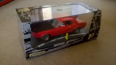 PIONEER 68 FORD MUSTANG NOTCHBACK J-CODE SLOT CAR. 1 of 3. DECOR SAMPLE.