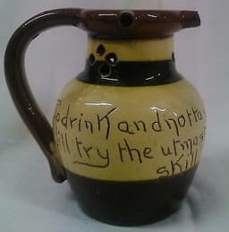 RARE WELSH POWELL\'S BUCKLEY POTTERY ANTIQUE MOTTO WARE PUZZLE JUG c.1900 (wo)