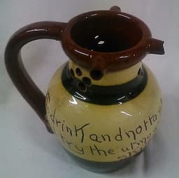 RARE WELSH POWELL\'S BUCKLEY POTTERY ANTIQUE MOTTO WARE PUZZLE JUG c.1900 (wo)