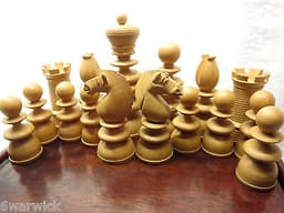 VINTAGE WOODEN CALVERT STYLE CHESS SET COMPLETE BOXED E.C. SPURIN LONDON