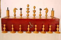 Antique Austrian Biedermeier Chess Set w.o. Inlayed Box, c.1840