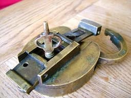 COMPLICATED VICTORIAN PATENT LARGE BRASS PADLOCK & KEY RARE ANTIQUE LOCK PUZZLE