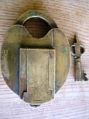 COMPLICATED VICTORIAN PATENT LARGE BRASS PADLOCK & KEY RARE ANTIQUE LOCK PUZZLE
