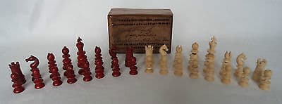 ORIGINAL GEORGE III 1812 ANTIQUE "CATTLE BONE" STAINED CHESS SET ELIZABETH SMITH