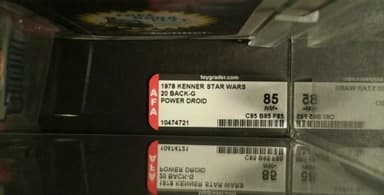 Star Wars AFA 85 Power Droid.Factory Error Han Solo Blaster in the bubble.