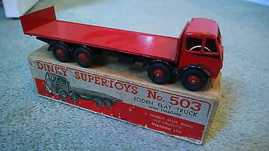 RARE DINKY TOYS 503 FODEN FLATRUCK WITH TAILBOARD RED BLACK FLASH ORIGINAL BOXED