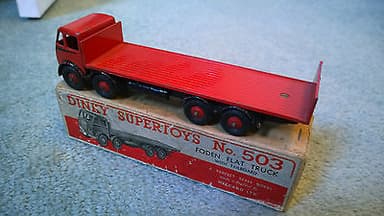 RARE DINKY TOYS 503 FODEN FLATRUCK WITH TAILBOARD RED BLACK FLASH ORIGINAL BOXED