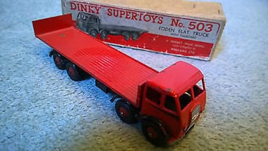 RARE DINKY TOYS 503 FODEN FLATRUCK WITH TAILBOARD RED BLACK FLASH ORIGINAL BOXED