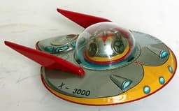 RARE VINTAGE MODERN TOYS JAPAN TIN FRICTION ROBOT FLYING SAUCER X-3000 EXCELLENT