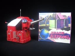 RARE VINTAGE TIN WIND-UP SPARKING SPACE ROBOT SPACE ELEPHANT TOY YOSHIYA JAPAN