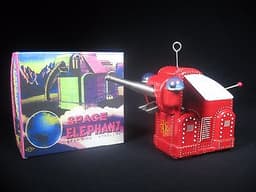 RARE VINTAGE TIN WIND-UP SPARKING SPACE ROBOT SPACE ELEPHANT TOY YOSHIYA JAPAN