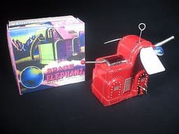 RARE VINTAGE TIN WIND-UP SPARKING SPACE ROBOT SPACE ELEPHANT TOY YOSHIYA JAPAN