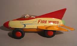 SAN MARUSAN Japan Fire Wings Space Rocket Car Robot Vintage Tin Toy Car 1950