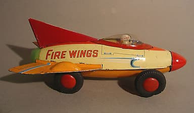 SAN MARUSAN Japan Fire Wings Space Rocket Car Robot Vintage Tin Toy Car 1950